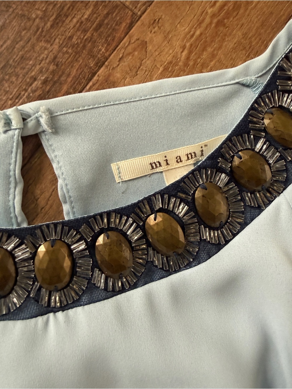 miami Light Blue Embellished Neck Tie-Waist Mini Dress - Picture 9 of 11